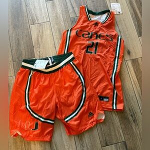 NCAA Adidas University of Miami Hurricane Basketball Jersey & Shorts - size M